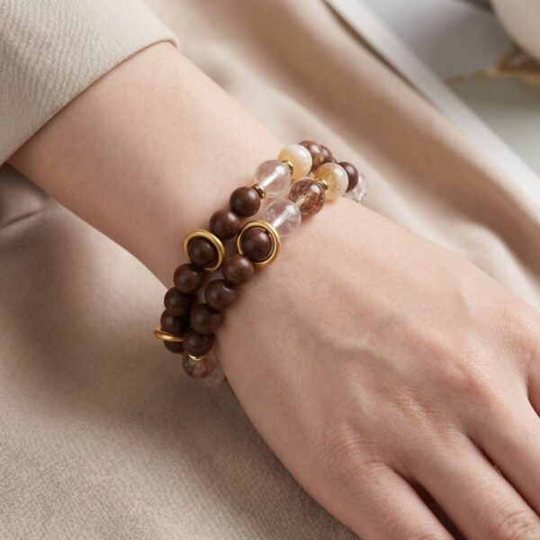 Forest Grounding: Incense Wood & Rutilated Quartz Double Wrap Bracelet