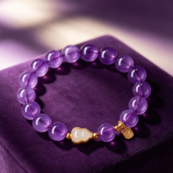 Symbols of Prosperity & Serenity: Amethyst & Hetian Jade Gourd Bracelet