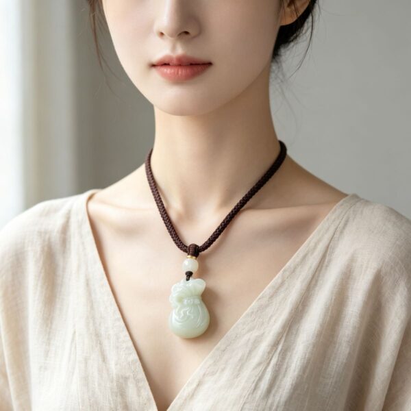 Symbols of Prosperity: Natural Hetian Nephrite Jade Pouch Pendant