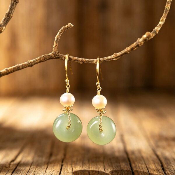 Serenity Nephrite Jade Disc Drop Earrings
