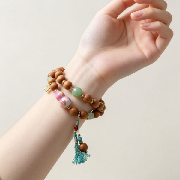 The Serene Guardian: Natural Sandalwood Meditation Wrap Bracelet