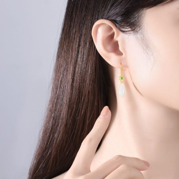 Symbol of Purity & Grace: Yulan Hetian White Jade S925 Silver Drop Earrings