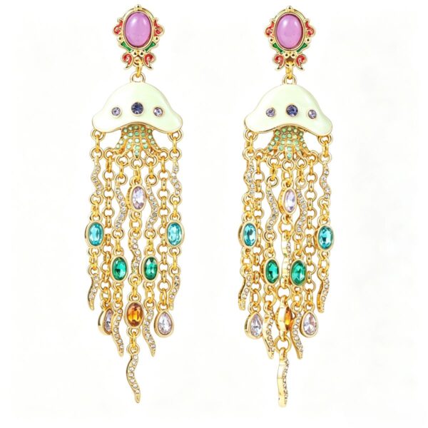 The Ocean Glow: Palace Enamel Jellyfish Gem Tassel Earrings