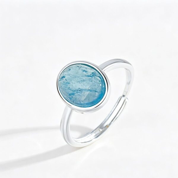 The Calm Tide: Natural Aquamarine S925 Sterling Silver Adjustable Ring