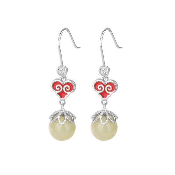 The Serenity Bloom: Auspicious Cloud Hetian Jade Drop Earrings S925 Sterling Silver