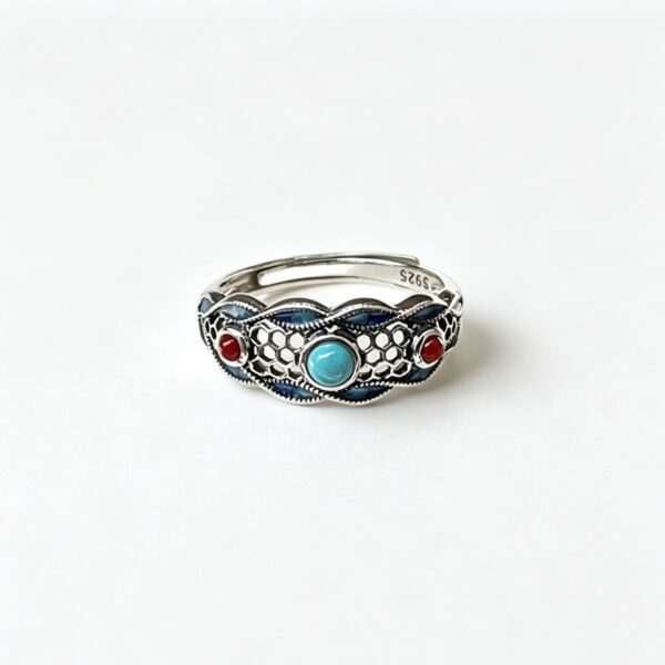 The Azure Fortune: S925 Silver Turquoise Nanhong Agate Ring