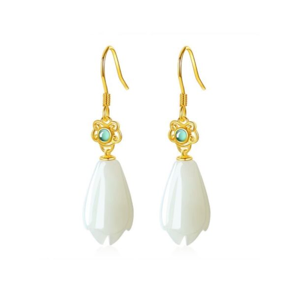 Symbol of Purity & Grace: Yulan Hetian White Jade S925 Silver Drop Earrings