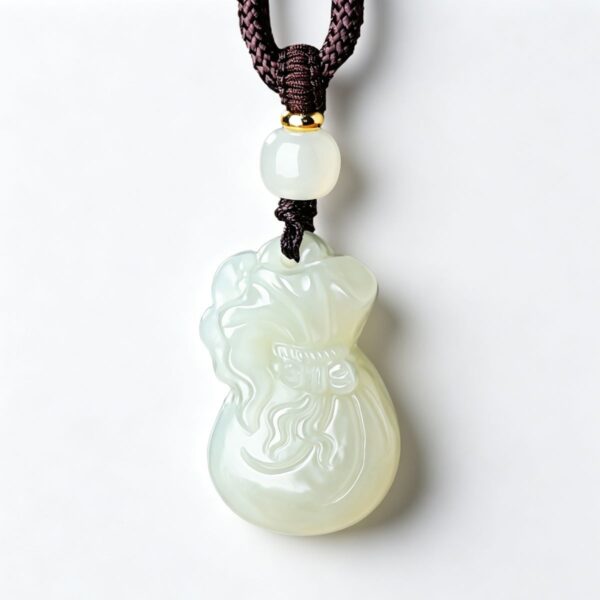Symbols of Prosperity: Natural Hetian Nephrite Jade Pouch Pendant