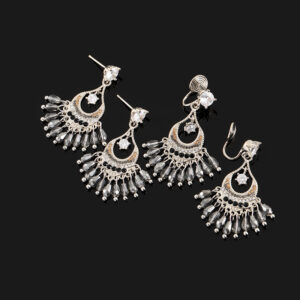 The Calm Boho: Grey Crystal Tassel Earrings